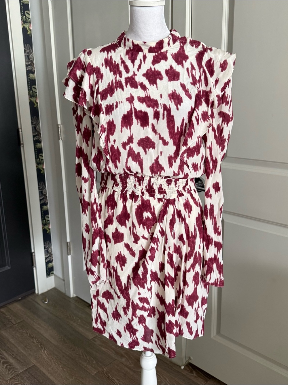 Isabel Marant Etoile Yoana White and Fuchsia Silk Ruffle Mini Dress Size M
